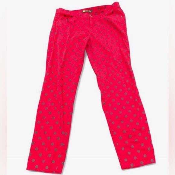Denim - Stylish Red Polka Dot Straight Leg Jeans